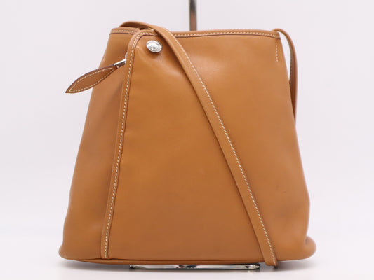 HERMES Leather Gazelle Shoulder Bag in Swift Leather, Orange, with Silver Hardware, □A Stamp, 1997