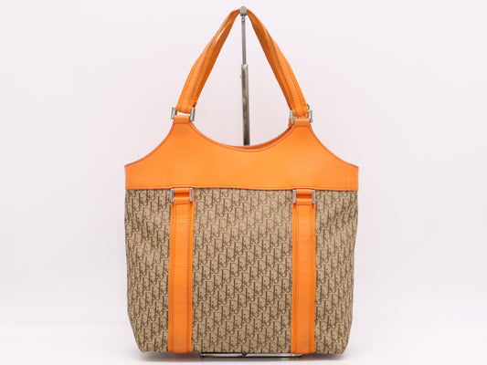Dior Diorissimo Leather/Canvas Handbag in Orange with Silver Hardware
