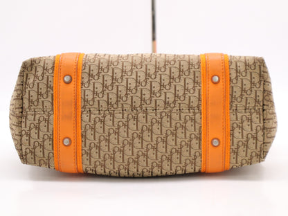 Dior Diorissimo Leather/Canvas Handbag in Orange with Silver Hardware