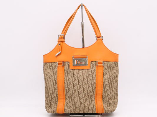 Dior Diorissimo Leather/Canvas Handbag in Orange with Silver Hardware