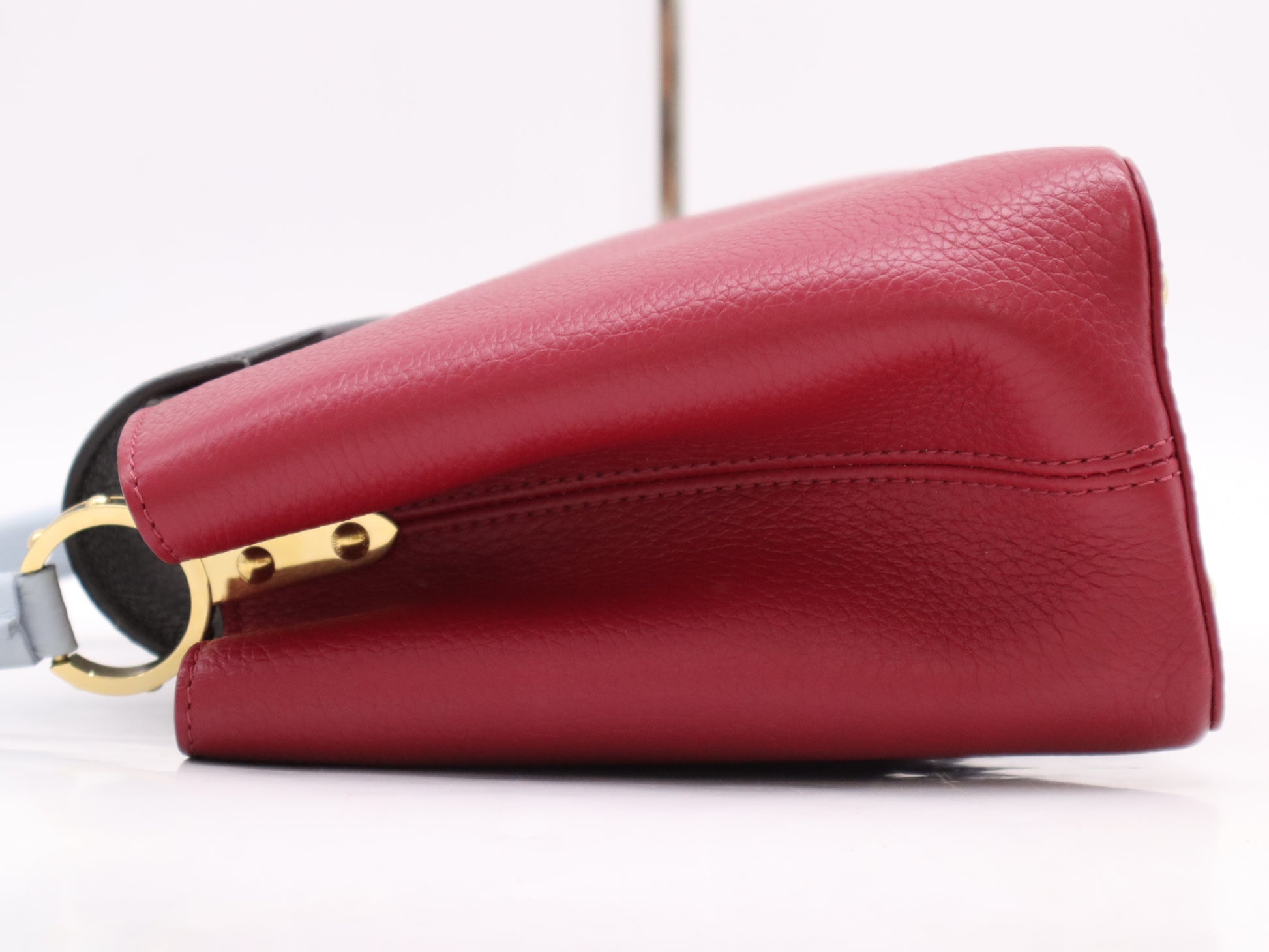 LOUIS VUITTON M42237 Taurillon Leather Capucines PM Handbag in Rouge/Blue/Gray with Dust Bag