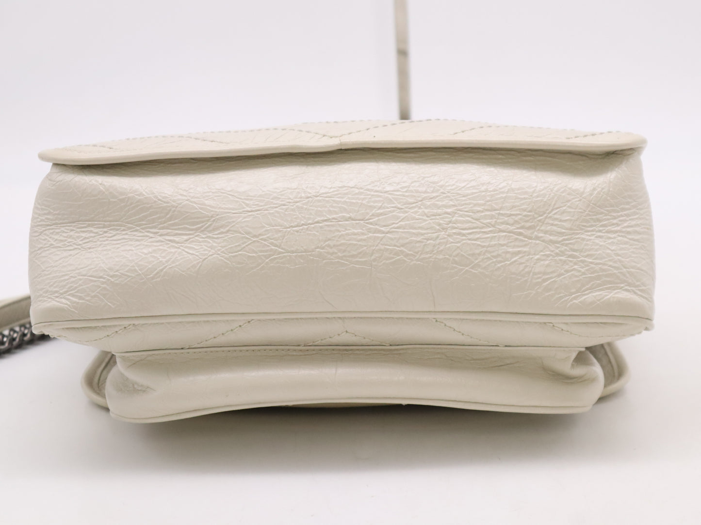 Yves Saint Laurent 498894 Vintage Leather Niki Medium Chain Shoulder Bag in White with Black Hardware
