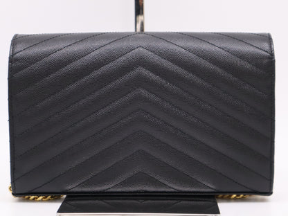 Yves Saint Laurent Leather Cassandra Chain Wallet in Black with GD Hardware and Dust Bag