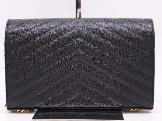 Yves Saint Laurent Leather Cassandra Chain Wallet in Black with GD Hardware and Dust Bag