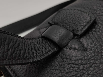 HERMES Taurillon Clemence Movie Homme One-Shoulder Bag, Black, with Padlock, Two Keys, and Cloche, 〇Z Stamp, 1996
