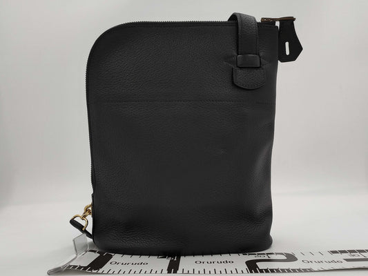 HERMES Taurillon Clemence Movie Homme One-Shoulder Bag, Black, with Padlock, Two Keys, and Cloche, 〇Z Stamp, 1996