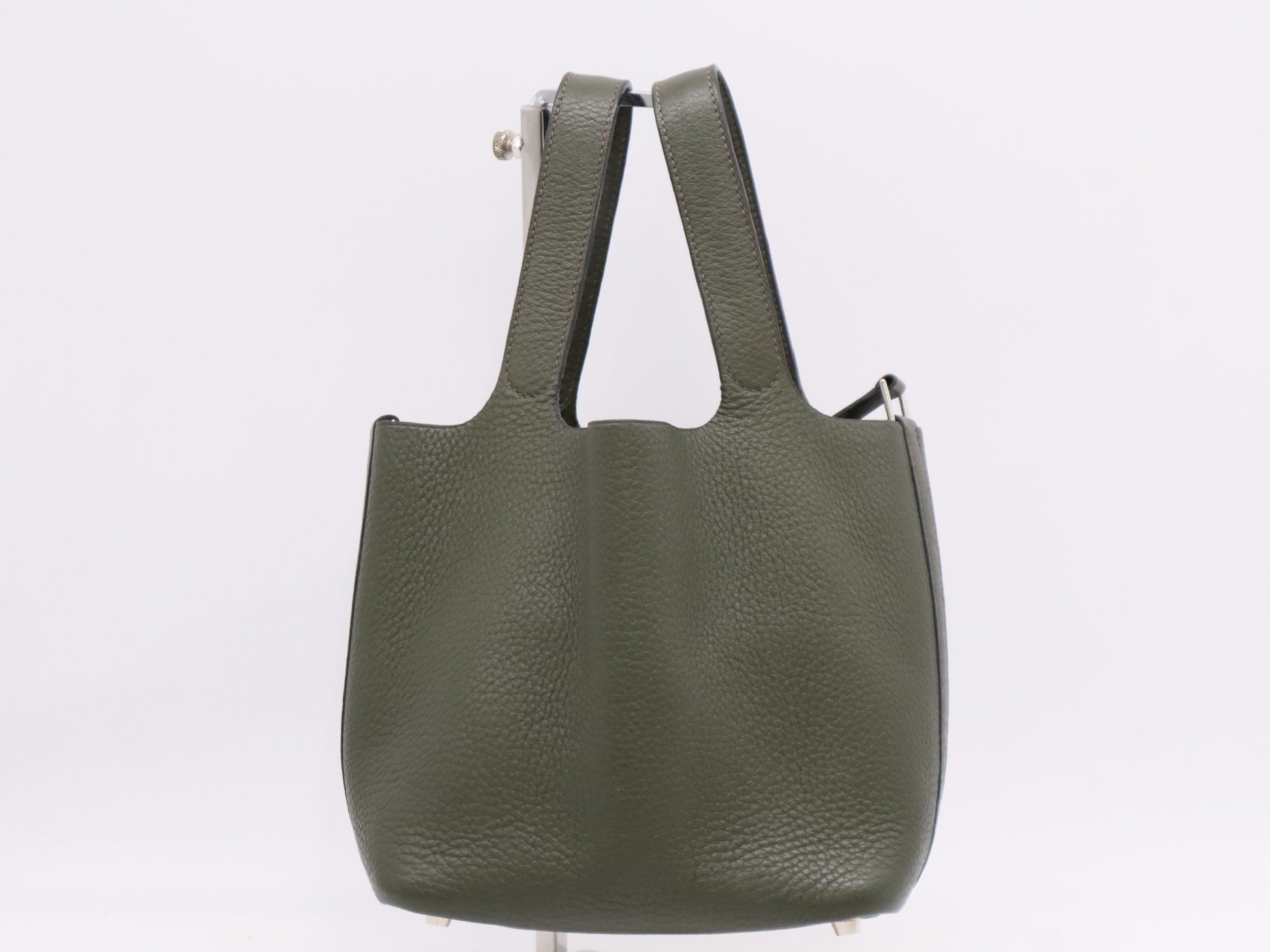 HERMES Taurillon Clémence Picotin PM Handbag, Green, F Stamp, 2002