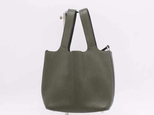 HERMES Taurillon Clémence Picotin PM Handbag, Green, F Stamp, 2002