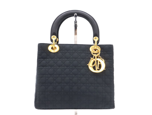 Dior Nylon Lady Dior Cannage Medium Handbag Black RU0949 Handbag