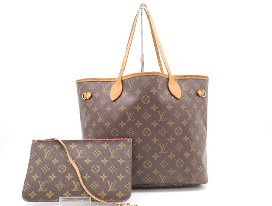 LOUIS VUITTON M41177 Monogram Neverfull MM Cerise Tote Bag with Pouch