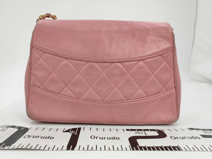 CHANEL Lambskin Matelasse 25 Shoulder Bag with Small Flap, Small Chain, Gold Hardware, Pink Seal, 1801184