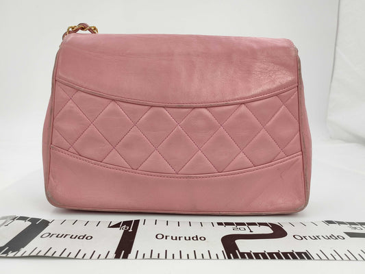 CHANEL Lambskin Matelasse 25 Shoulder Bag with Small Flap, Small Chain, Gold Hardware, Pink Seal, 1801184