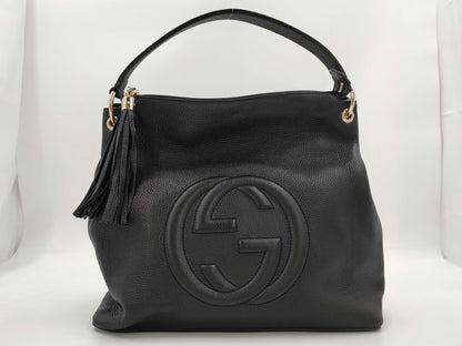 GUCCI 536194 Leather Soho Shoulder Bag in Black with GD Hardware