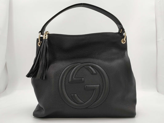 GUCCI 536194 Leather Soho Shoulder Bag in Black with GD Hardware