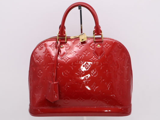 LOUIS VUITTON M91770 Vernis Alma PM Rose Indien Handbag with Cadena, 2 Keys, and Cloche