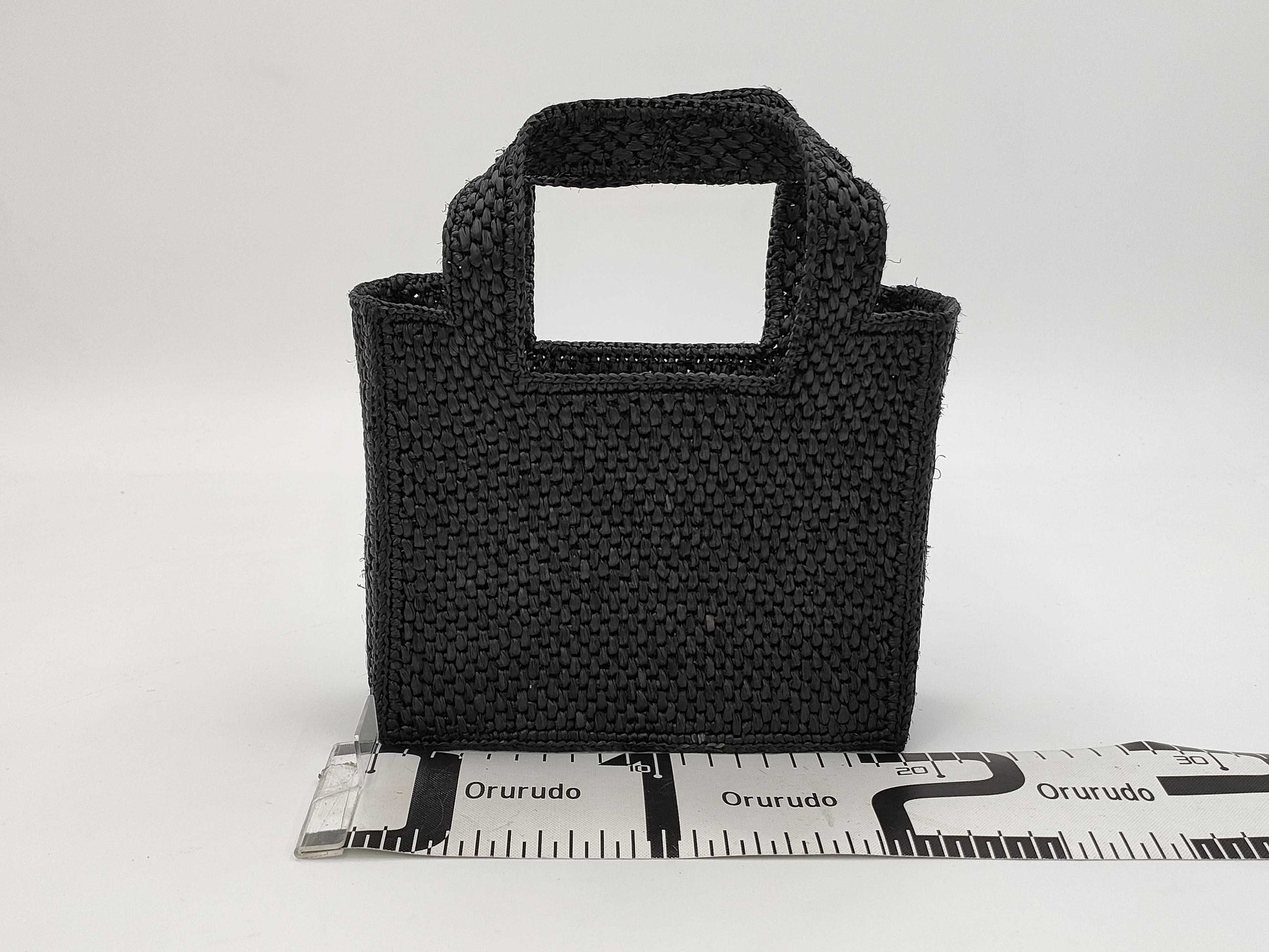 LOEWE Font 2-Way Tote Mini Raffia Black with Strap and Dust Bag
