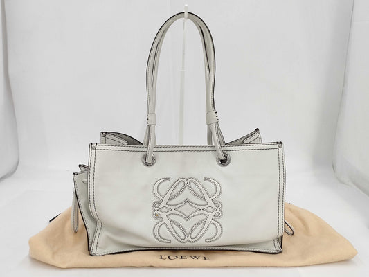 LOEWE Leather Anagram Logo Shopper Tote, Off-White, with Dust Bag