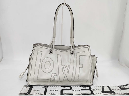 LOEWE Leather Anagram Logo Shopper Tote, Off-White, with Dust Bag