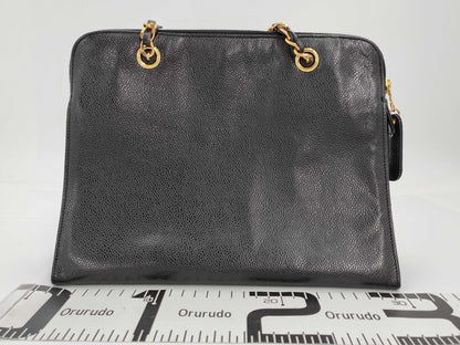 CHANEL Caviar Skin Chain Shoulder Bag with Coco Mark, GD Hardware, Black Seal, Card, 52844083, Card Included Tote Bag