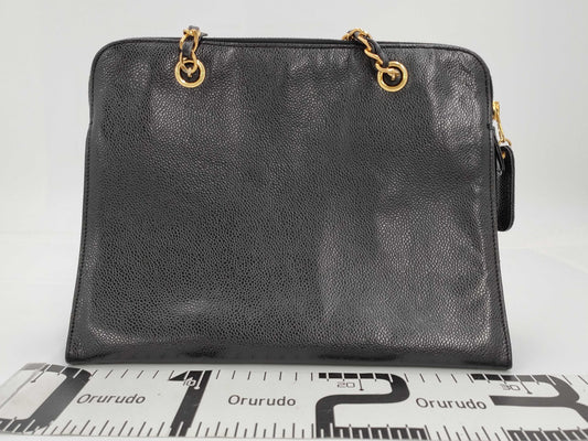 CHANEL Caviar Skin Chain Shoulder Bag with Coco Mark, GD Hardware, Black Seal, Card, 52844083, Card Included Tote Bag