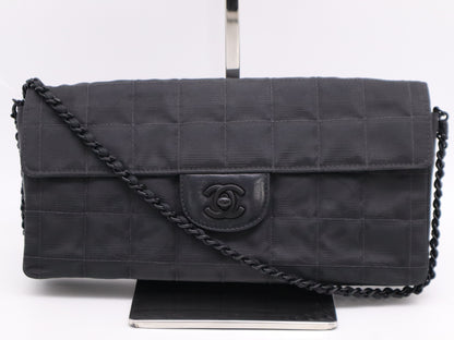 CHANEL Canvas New Travel Line Chocolate Bar Chain Shoulder Bag Black Seal 6420912 Shoulder Bag