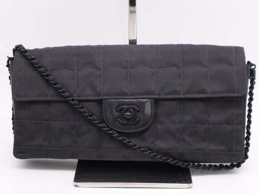 CHANEL Canvas New Travel Line Chocolate Bar Chain Shoulder Bag Black Seal 6420912 Shoulder Bag