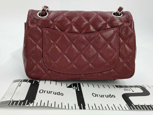 CHANEL Caviar Skin Matelasse 20 S Flap Double Chain Shoulder Bag with Silver Hardware, Bordeaux, Box and Dust Bag, Sticker, Card, 15628835