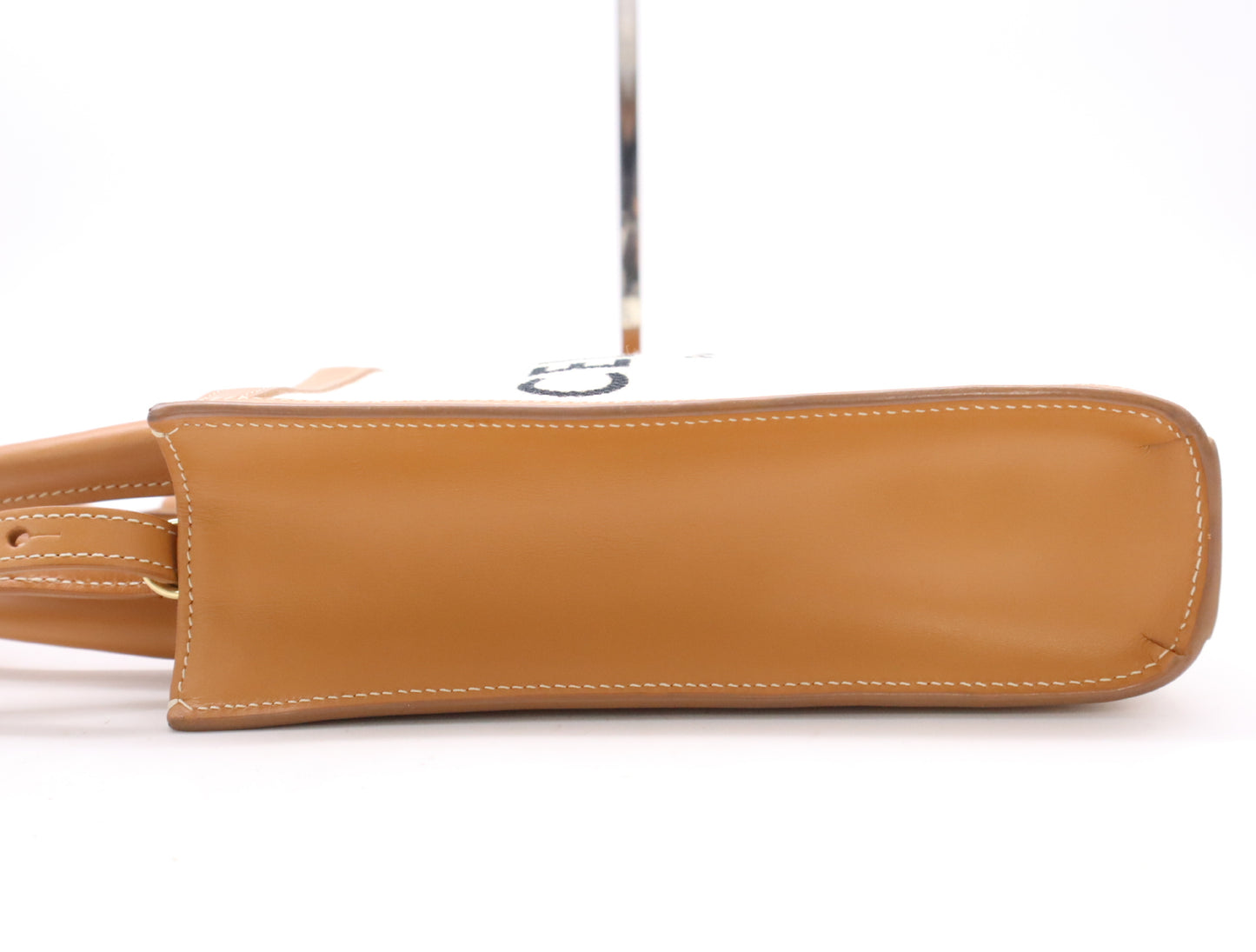 CELINE Mini Vertical Cabas 2-Way Shoulder Bag, Canvas and Leather, Beige and Brown, with Shoulder Strap