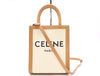 CELINE Mini Vertical Cabas 2-Way Shoulder Bag, Canvas and Leather, Beige and Brown, with Shoulder Strap