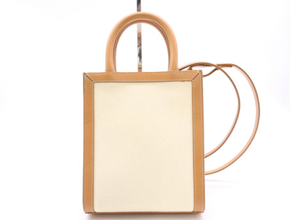 CELINE Mini Vertical Cabas 2-Way Shoulder Bag, Canvas and Leather, Beige and Brown, with Shoulder Strap