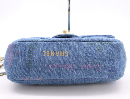 CHANEL Denim Mini Matelasse S Flap S Chain Turn Lock GD Hardware Blue Shoulder Bag