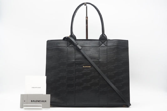 BALENCIAGA BB Monogram Hardware Shopping Bag Black Handbag