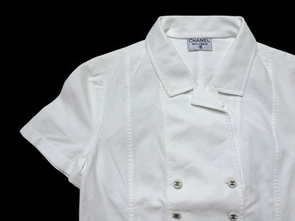 CHANEL 1995 Cropped Jacket White Top with Coco Button