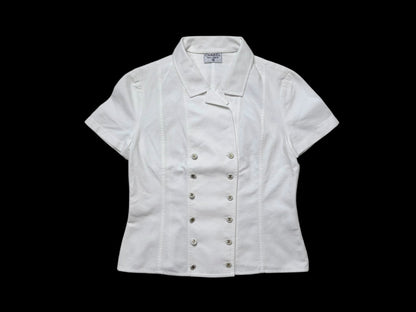CHANEL 1995 Cropped Jacket White Top with Coco Button