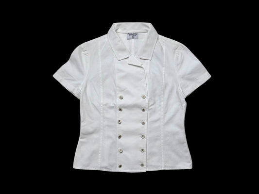 CHANEL 1995 Cropped Jacket White Top with Coco Button