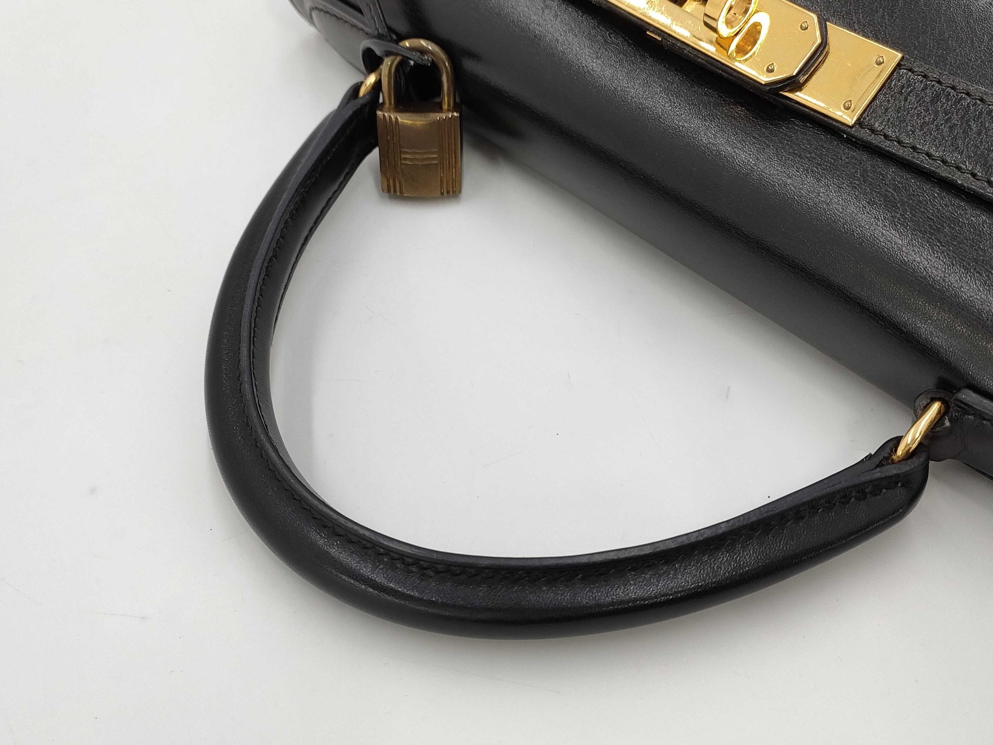 HERMES Kelly 28 Box Calf Black Handbag