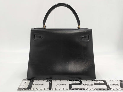 HERMES Kelly 28 Box Calf Black Handbag