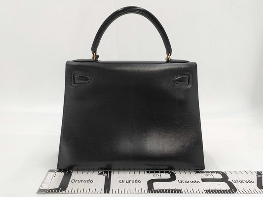 HERMES Kelly 28 Box Calf Black Handbag
