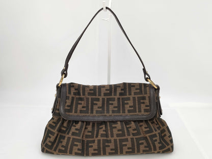 FENDI Zucca Shoulder Handbag Brown