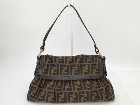 FENDI Zucca Shoulder Handbag Brown