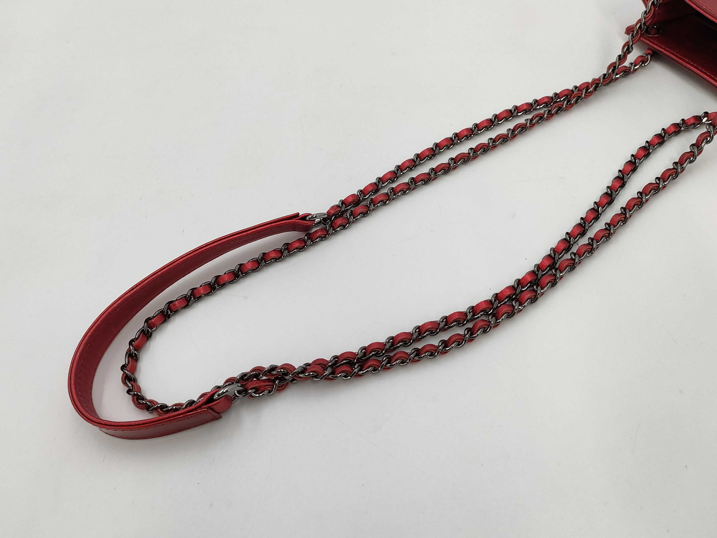 CHANEL Enamel Leather Chain Mini Shoulder Bag Red
