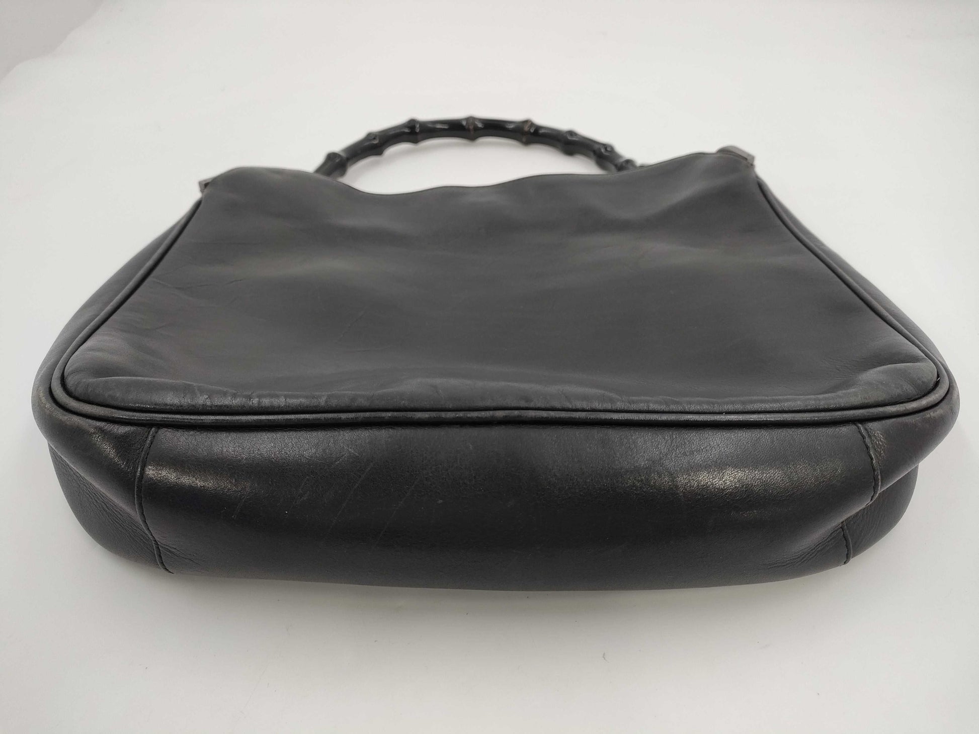 GUCCI Bamboo Leather One-Shoulder Bag Black Handbag