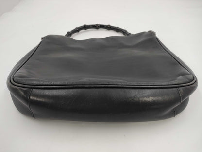 GUCCI Bamboo Leather One-Shoulder Bag Black Handbag