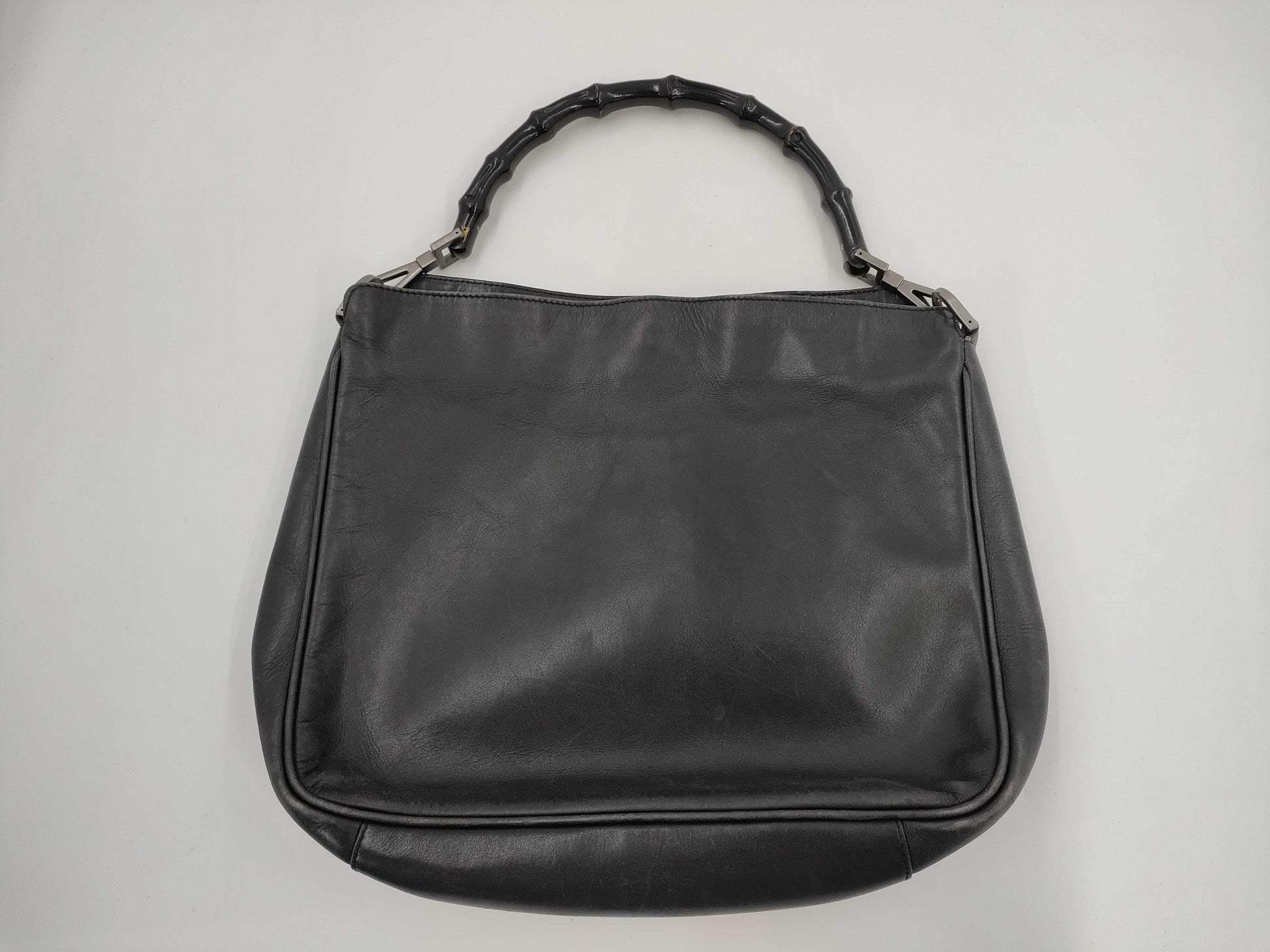 GUCCI Bamboo Leather One-Shoulder Bag Black Handbag