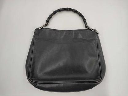 GUCCI Bamboo Leather One-Shoulder Bag Black Handbag