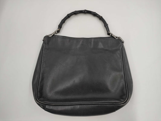GUCCI Bamboo Leather One-Shoulder Bag Black Handbag
