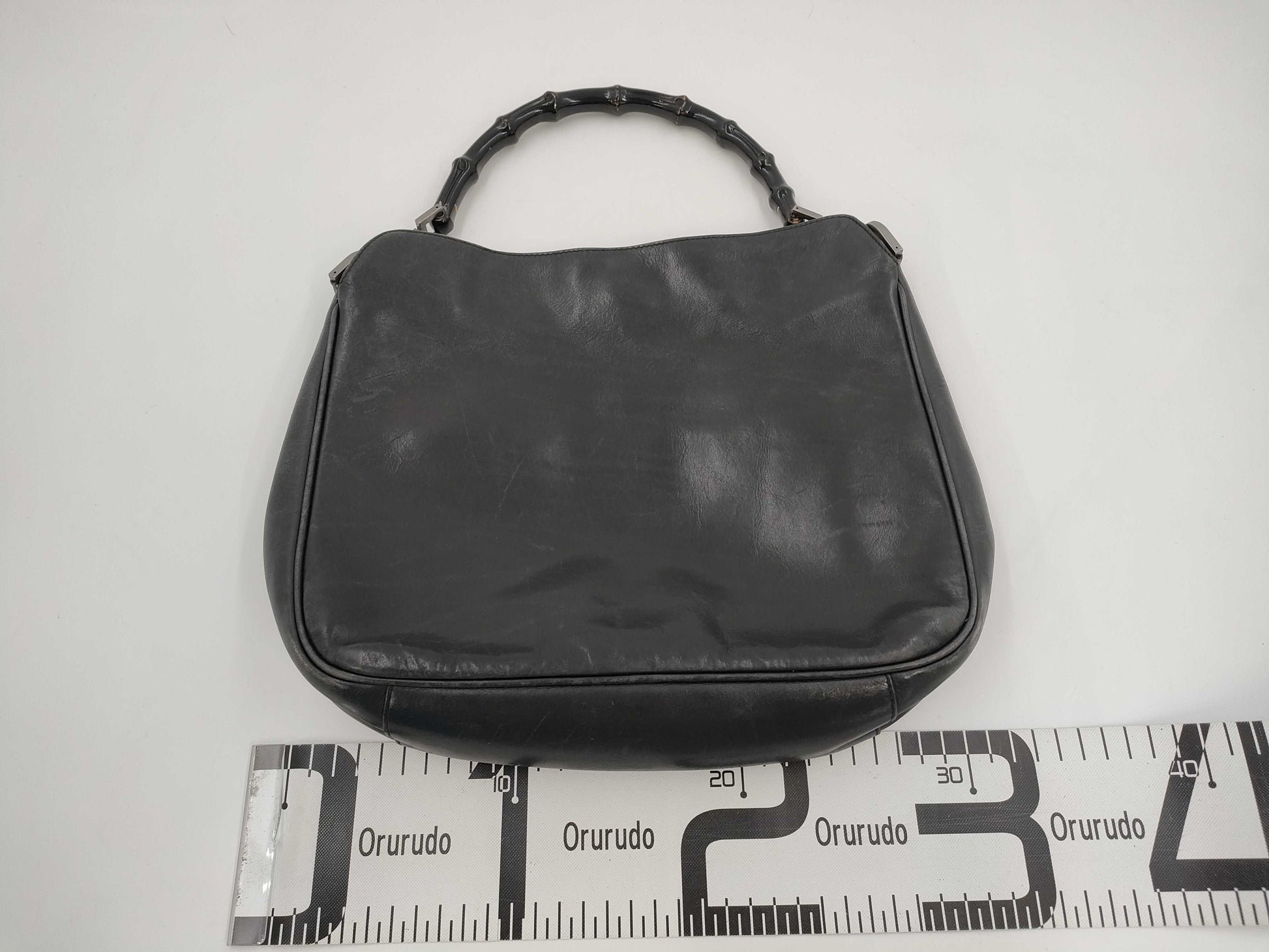 GUCCI Bamboo Leather One-Shoulder Bag Black Handbag