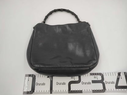 GUCCI Bamboo Leather One-Shoulder Bag Black Handbag