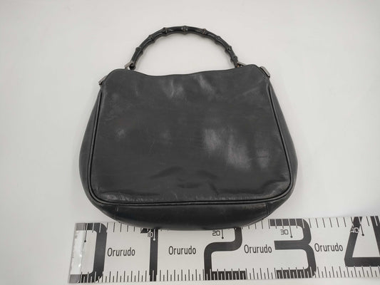 GUCCI Bamboo Leather One-Shoulder Bag Black Handbag