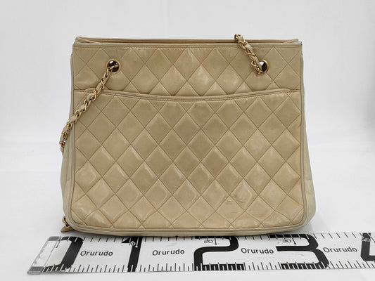 CHANEL Matelasse Chain Shoulder Bag in Beige, Lambskin, 0 Series, Tote Bag